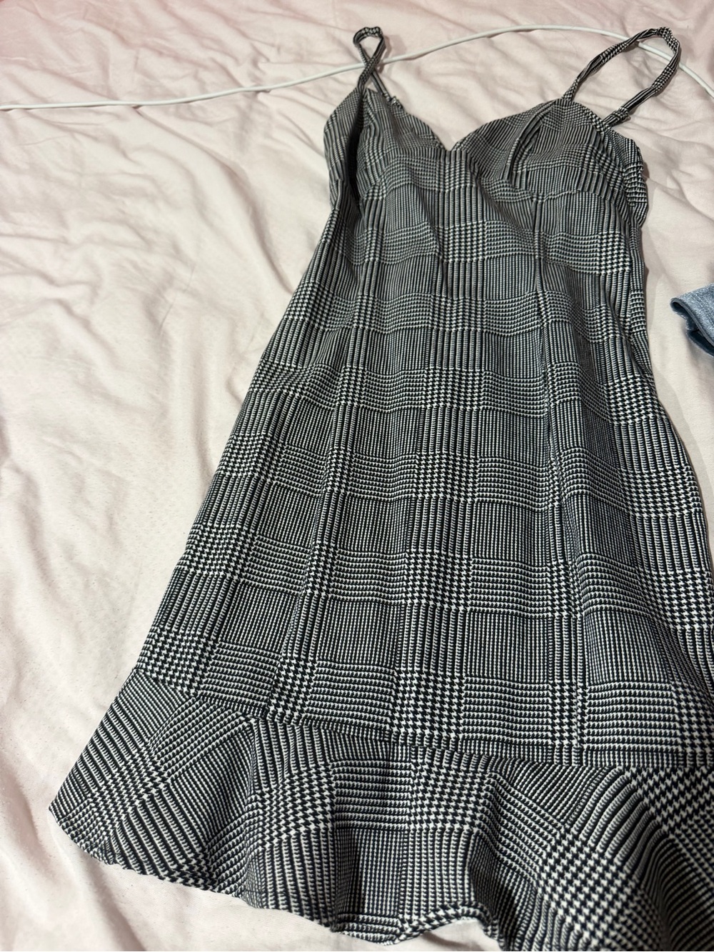 Forever 21 Black and White Plaid Slip Dress with Ruffle Hem